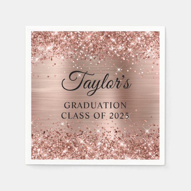 Glittery Rose Gold Foil Graduation Napkin (Front)