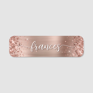 Glittery Rose Gold Foil Handwritten Script Name Tag