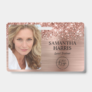 Glittery Rose Gold Foil Logo and Photo ID Badge