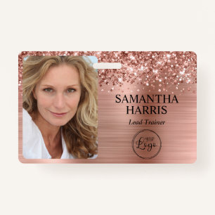 Glittery Rose Gold Foil Logo and Photo ID Badge