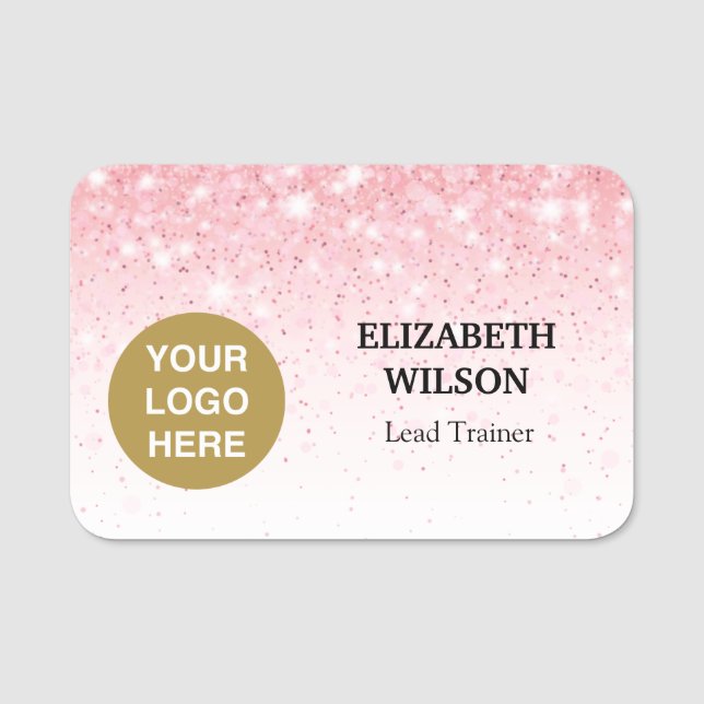 Glittery Rose Gold Foil Logo Name Tag (Front)
