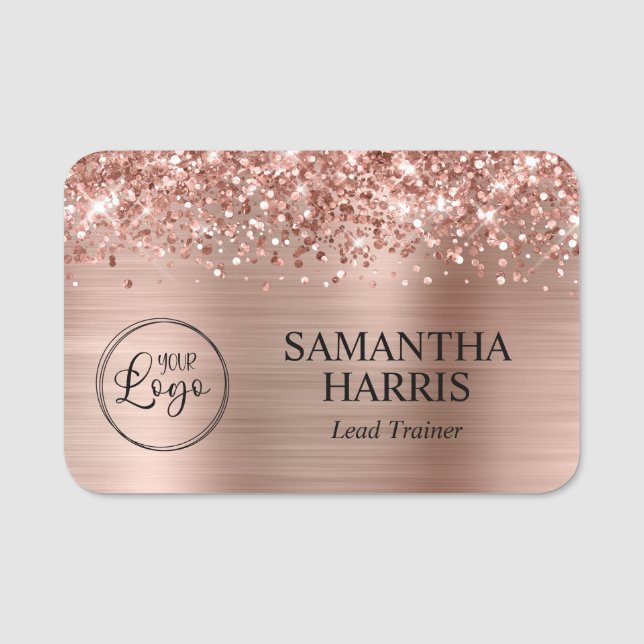 Glittery Rose Gold Foil Logo Name Tag (Front)