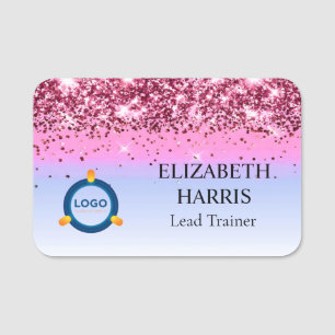 Glittery Rose Gold Foil Logo Name Tag