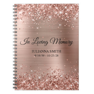 Glittery Rose Gold Foil Memorial Service Guestbook Notebook