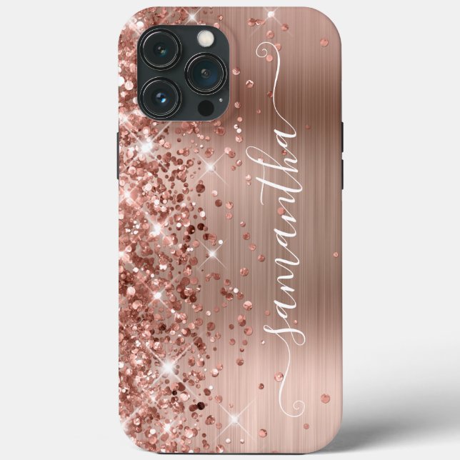 Glittery Rose Gold Foil Modern Girly Signature Case-Mate iPhone Case (Back)