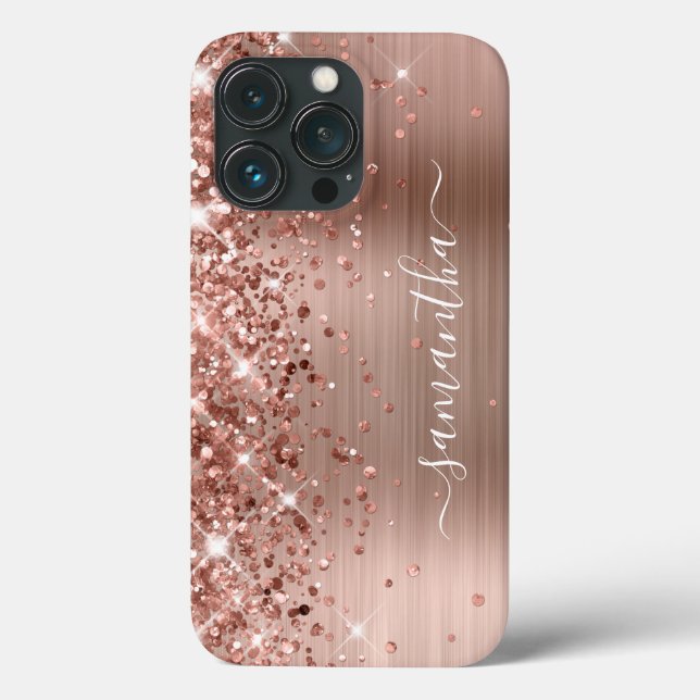 Glittery Rose Gold Foil Modern Girly Signature Case-Mate iPhone Case (Back)