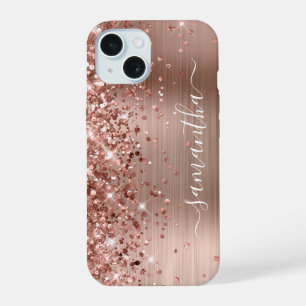 Glittery Rose Gold Foil Modern Girly Signature iPhone 15 Case