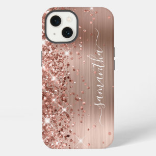 Glittery Rose Gold Foil Modern Girly Signature iPhone 13 Case