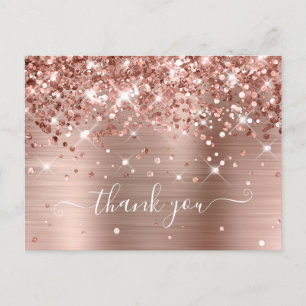 Glittery Rose Gold Foil Modern Girly Thank You Postcard