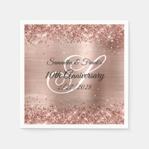 Glittery Rose Gold Foil Monogram 10th Anniversary Napkin