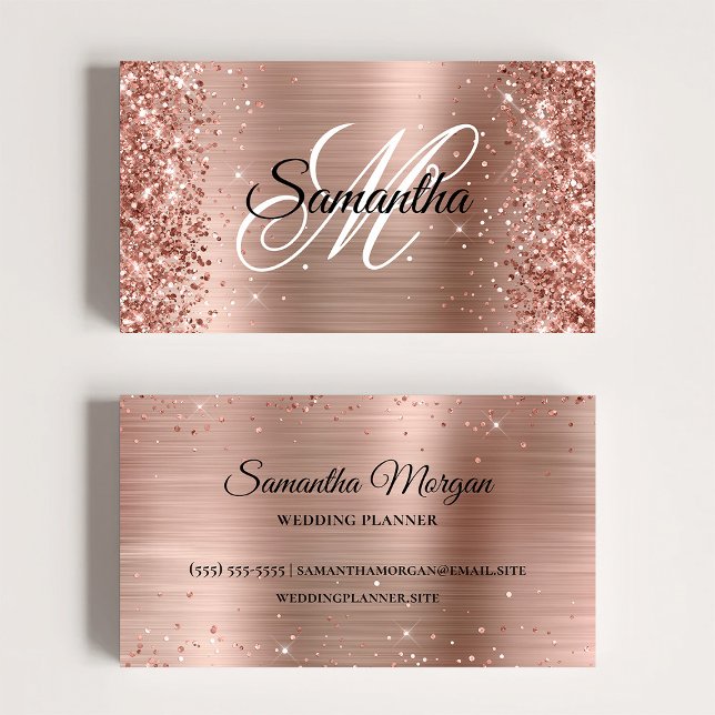 Glittery Rose Gold Foil Monogram Online Profile Business Card (Glittery Rose Gold Foil Monogram Online Profile Business Card)