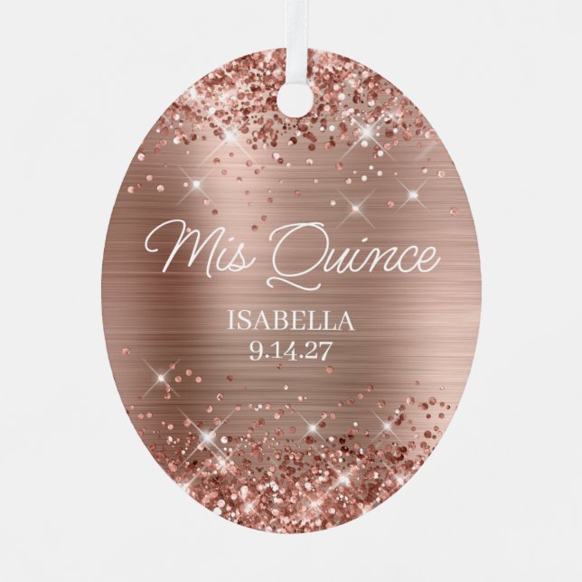 Glittery Rose Gold Foil Quinceañera Dress Photo Metal Tree Decoration (Front)