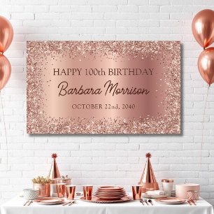 Glittery Rose Gold Foil Sparkle 90th Birthday Banner