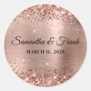 Glittery Rose Gold Foil Wedding Classic Round Sticker