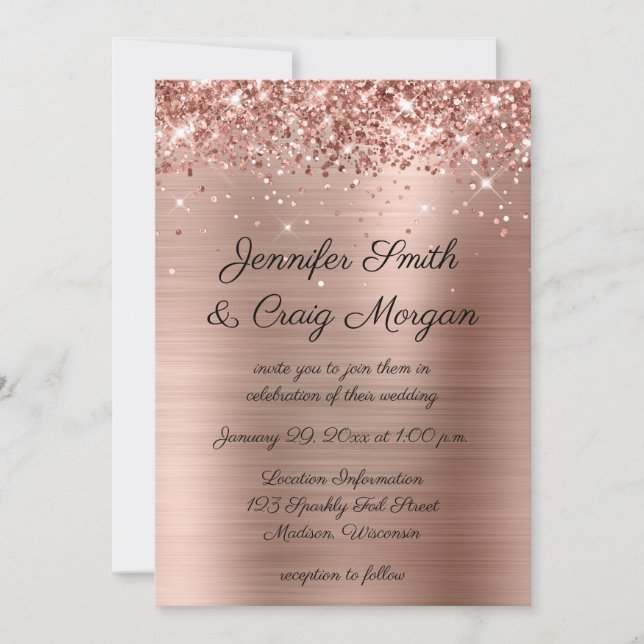 Glittery Rose Gold Foil Wedding Invitation (Front)