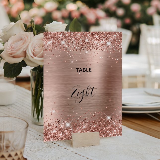 Glittery Rose Gold Foil Wedding Table Number (Glittery Rose Gold Foil Wedding Table Number)