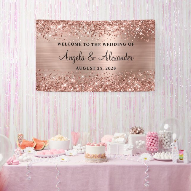 Glittery Rose Gold Foil Wedding Welcome Banner (Party)
