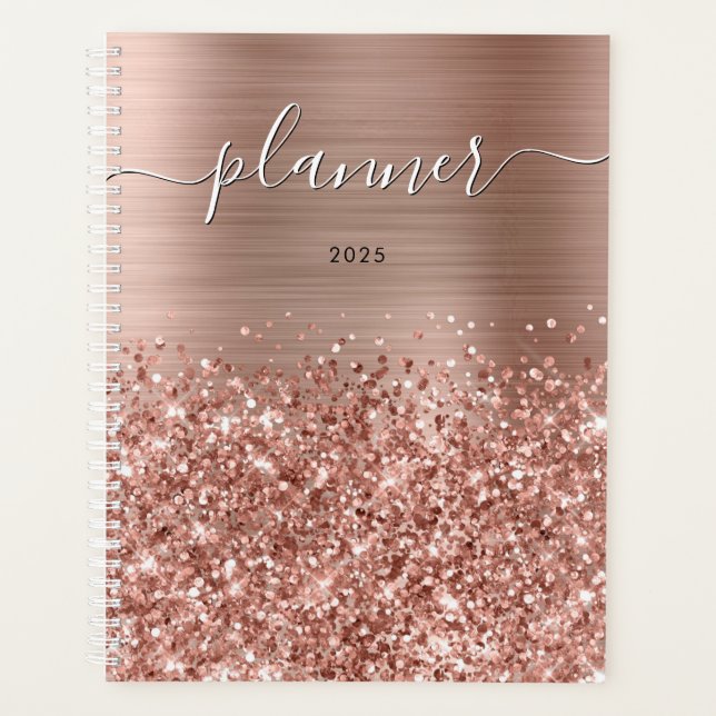 Glittery Rose Gold Glam 2025 Planner (Front)