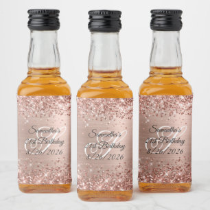 Glittery Rose Gold Glam 21st Birthday  Liquor Bottle Label