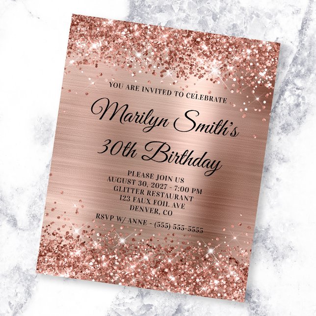 Glittery Rose Gold Glam 30th Birthday Invite Flyer (Creator Uploaded)