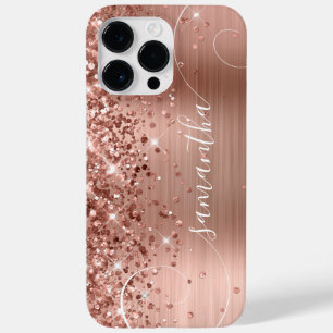 Glittery Rose Gold Glam Curly Signature Case-Mate iPhone 14 Pro Max Case