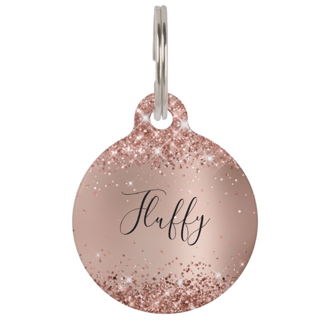 Glittery Rose Gold Glam Gradient Pet Tag (Front)