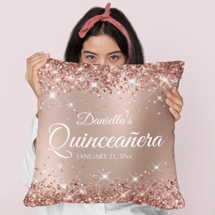 Glittery Rose Gold Glam Gradient Quinceañera 15 Cushion
