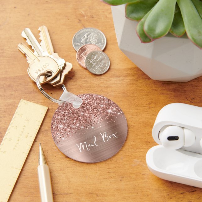 Glittery Rose Gold Glam Mail Box Key Ring (Desk)