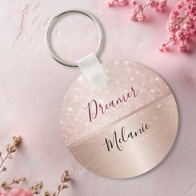 Glittery Rose Gold Glam metallic Name  Key Ring (Creator Uploaded)