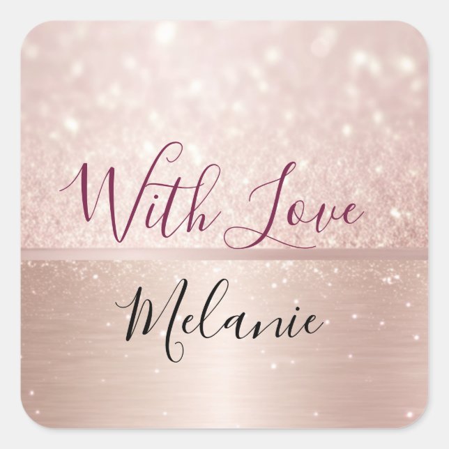 Glittery Rose Gold Glam metallic Name  Square Sticker (Front)
