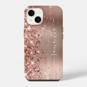 Glittery Rose Gold Glam Modern Girly Signature iPhone 14 Case