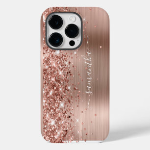 Glittery Rose Gold Glam Modern Girly Signature iPhone 14 Pro Case