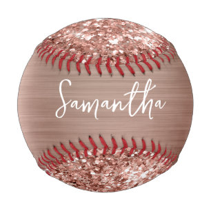Glittery Rose Gold Glam Name Baseball