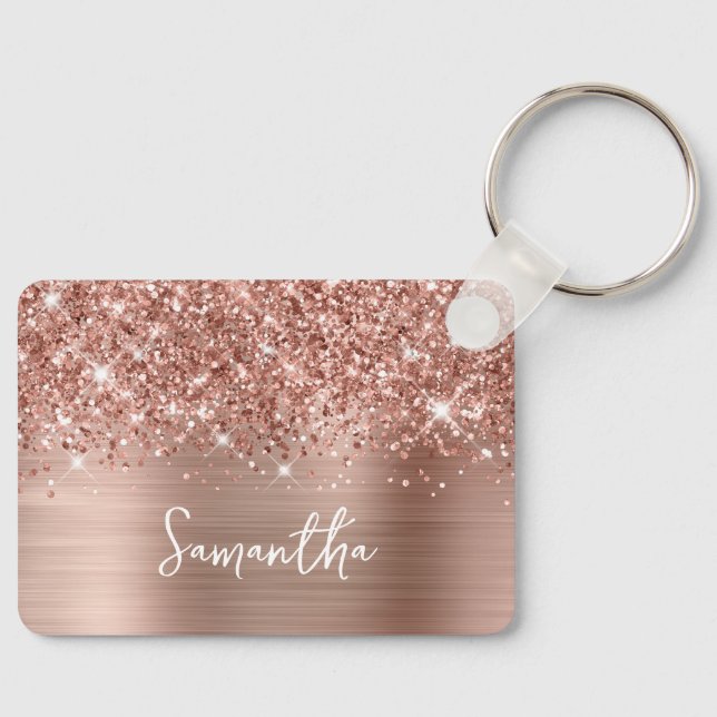 Glittery Rose Gold Glam Name Key Ring (Front)