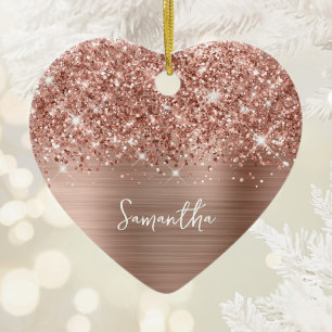Glittery Rose Gold Glam Name Photo Ceramic Tree Decoration