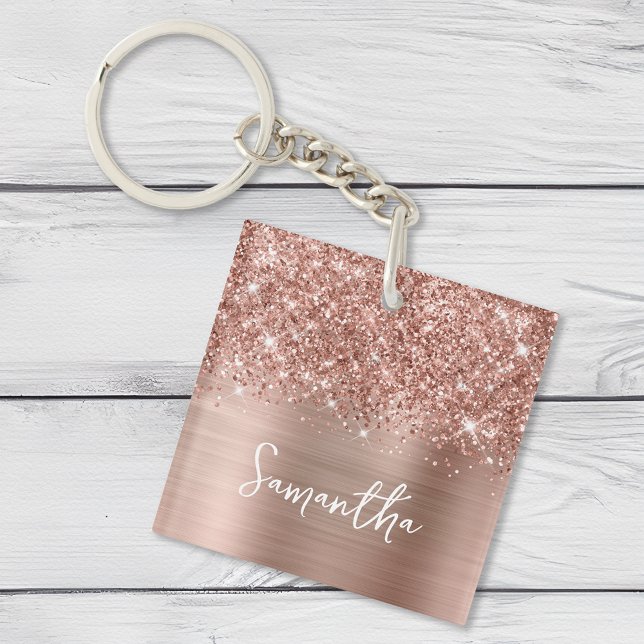 Glittery Rose Gold Glam Name Photo Key Ring (Creator Uploaded)