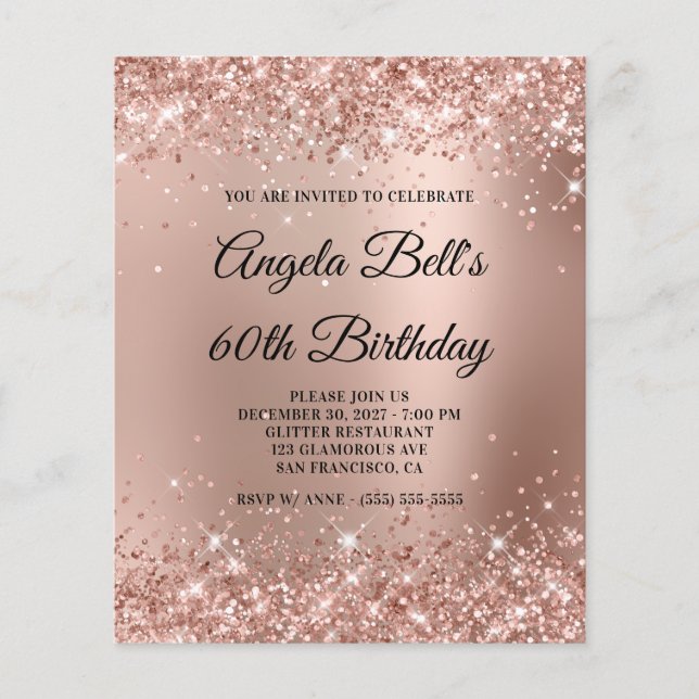 Glittery Rose Gold Glam Ombre 60th Birthday Paper (Front)