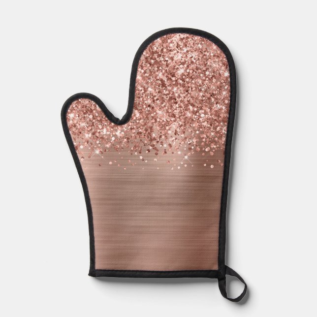 Glittery Rose Gold Glam Oven Mitt (Front)