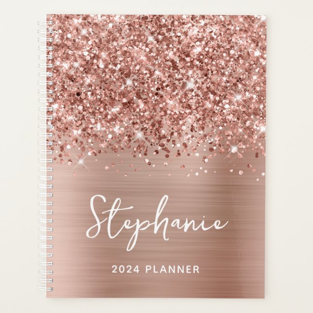 Glittery Rose Gold Glam Personalised 2024 Planner (Front)