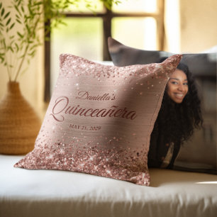 Glittery Rose Gold Glam Quinceanera Photo Cushion