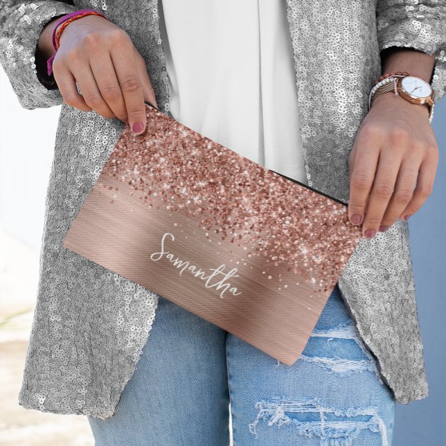 Glittery Rose Gold Glam Script Name Accessory Pouch (Glittery Rose Gold Glam Script Name Accessory Pouch)