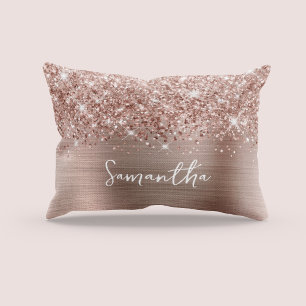 Glittery Rose Gold Glam Script Name Decorative Cushion