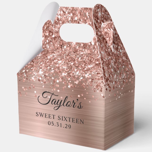 Glittery Rose Gold Glam Sweet Sixteen Favour Box (Front)