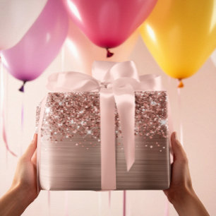 Glittery Rose Gold Glam Wrapping Paper Sheet