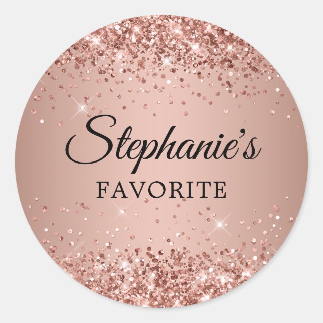 Glittery Rose Gold Gradient Name Favourite Wedding Classic Round Sticker (Front)