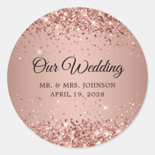 Glittery Rose Gold Gradient Our Wedding Classic Round Sticker