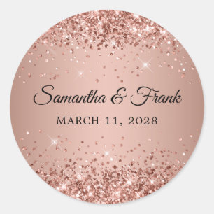 Glittery Rose Gold Gradient Wedding Classic Round Sticker