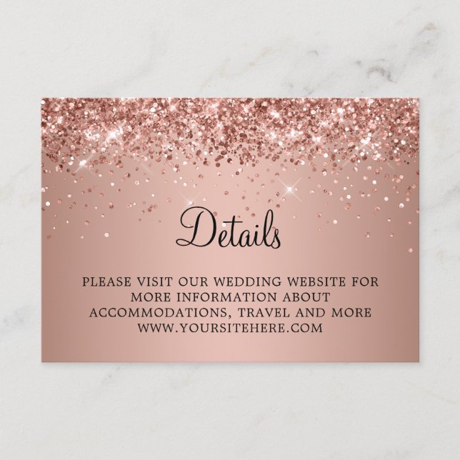 Glittery Rose Gold Gradient Wedding Details Enclosure Card (Front)