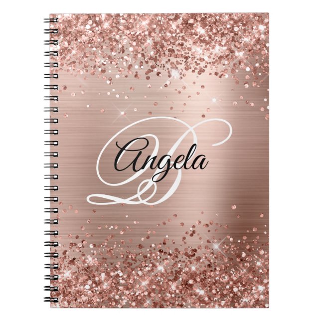 Glittery Rose Gold Metallic Fancy Monogram Notebook (Front)