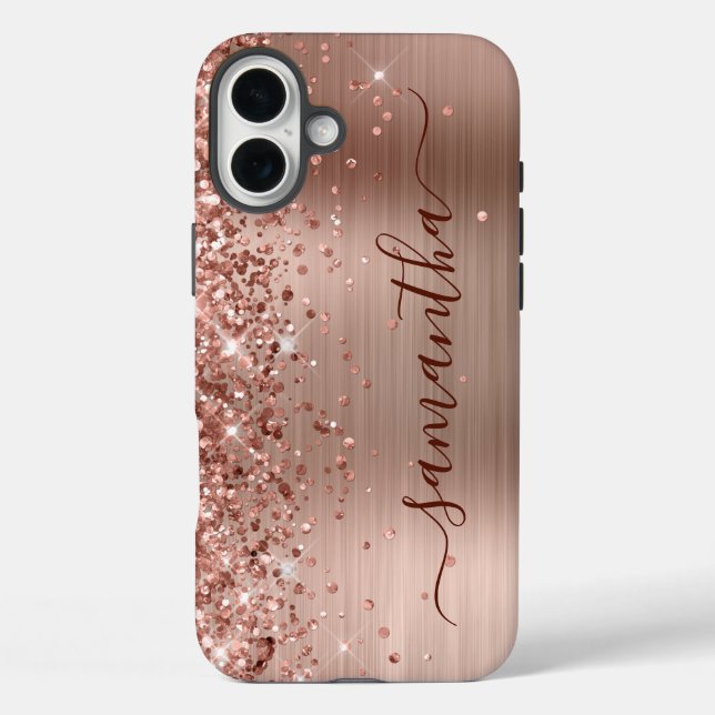 Glittery Rose Gold Metallic Girly Black Signature Case-Mate iPhone Case (Back)